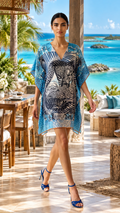 Exuma Blue Kaftan Short Dress