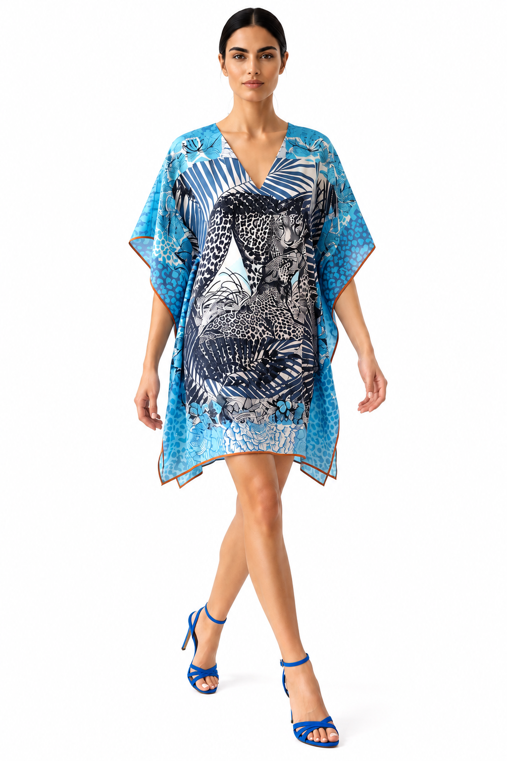 Exuma Blue Kaftan Short Dress